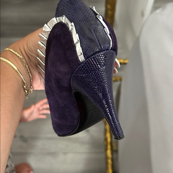 Vintage Regal Victorian Leather Metalic Trim Purple Heels with Silver 37 - Picture 4 of 7